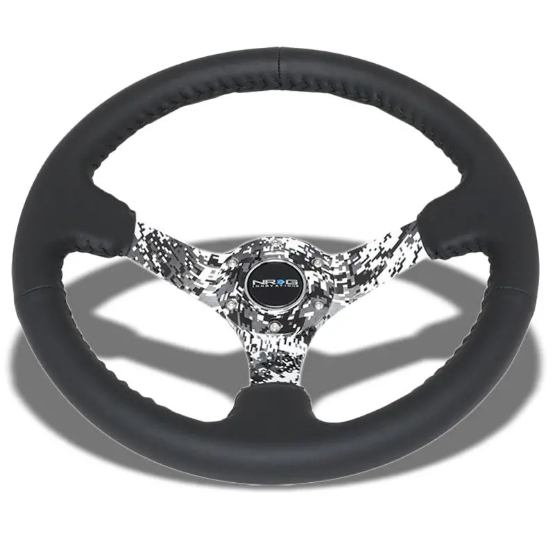 Leather/Black/White Winter Camo 350Mm 3" Deep Rst-036Dc-R Nrg Steering Wheel 1