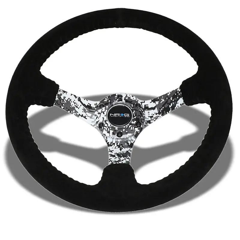 Suede/Black/White Winter Camo 350Mm 3" Deep Rst-036Dc-S Nrg Steering Wheel+Horn 1
