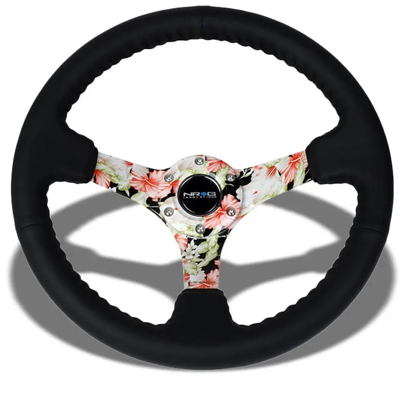 Leather/Quadcolor Floral Spoke 350Mm 3" Deep Rst-036Fl-R Nrg Steering Wheel+Horn 1