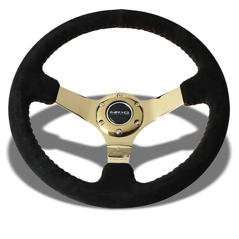 Black Suede/Gold Spoke Vintage 350Mm 3" Deep Rst-036Gd-S Nrg Steering Wheel+Horn 1