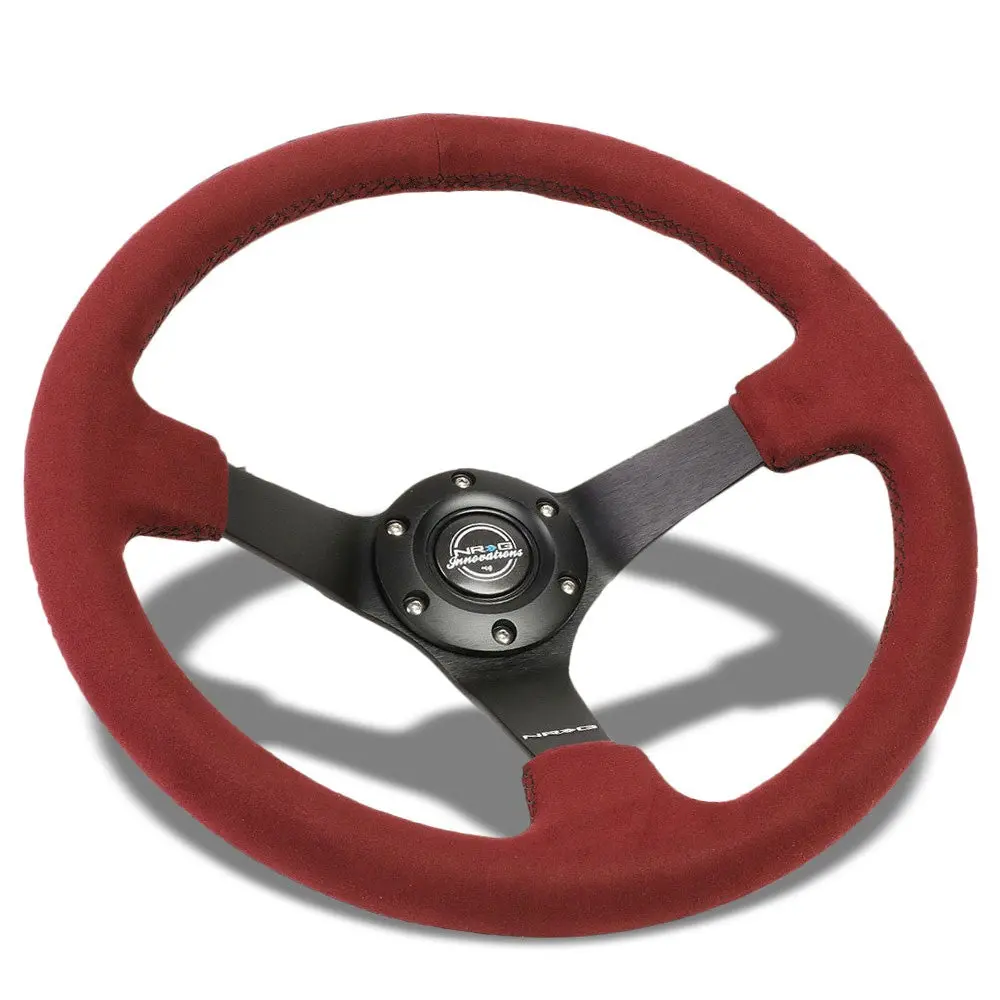 Nrg Rst-036Mb-Bua 350Mm 3" Deep Dish 3 Spoke Burgundy Alcantara Steering Wheel 1