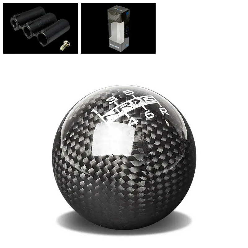 Nrg Sk-300Bc-1 Black Carbon Fiber 6-Speed Pattern Ball Shift Knob+Insert Adapter 1