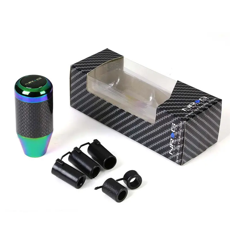 Flat Body Style Carbon Fiber Trimmed Neo Chrome Race Shift Knob Stick Handle 1