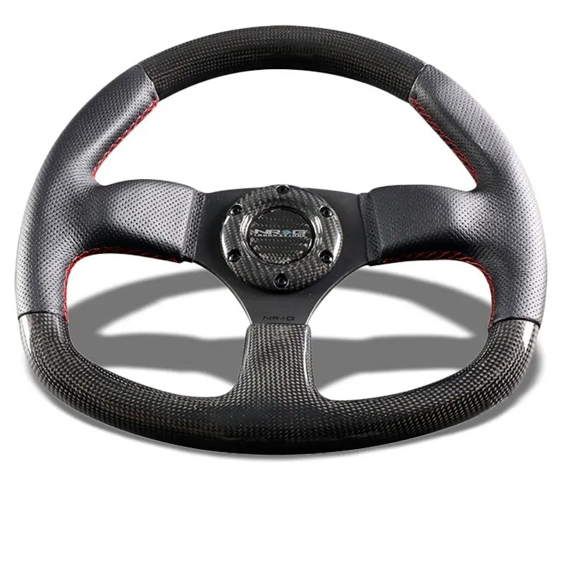 Black Leather/Carbon Fiber D-Shape Flat Bottom 320Mm St-009Cfrs Nrg Steer Wheel 1