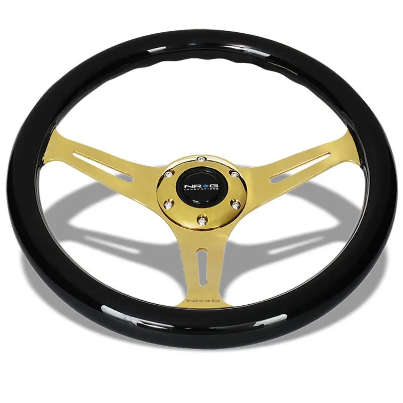 Nrg St-015Cg-Bk Black Wood/Gold Slit Holes 3 Spoke Steering Wheel+Horn Button 1
