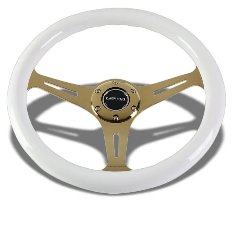 White Wood/Gold Slit Holes 350Mm St-015Cg-Wt Nrg Steering Wheel+Horn Button 1