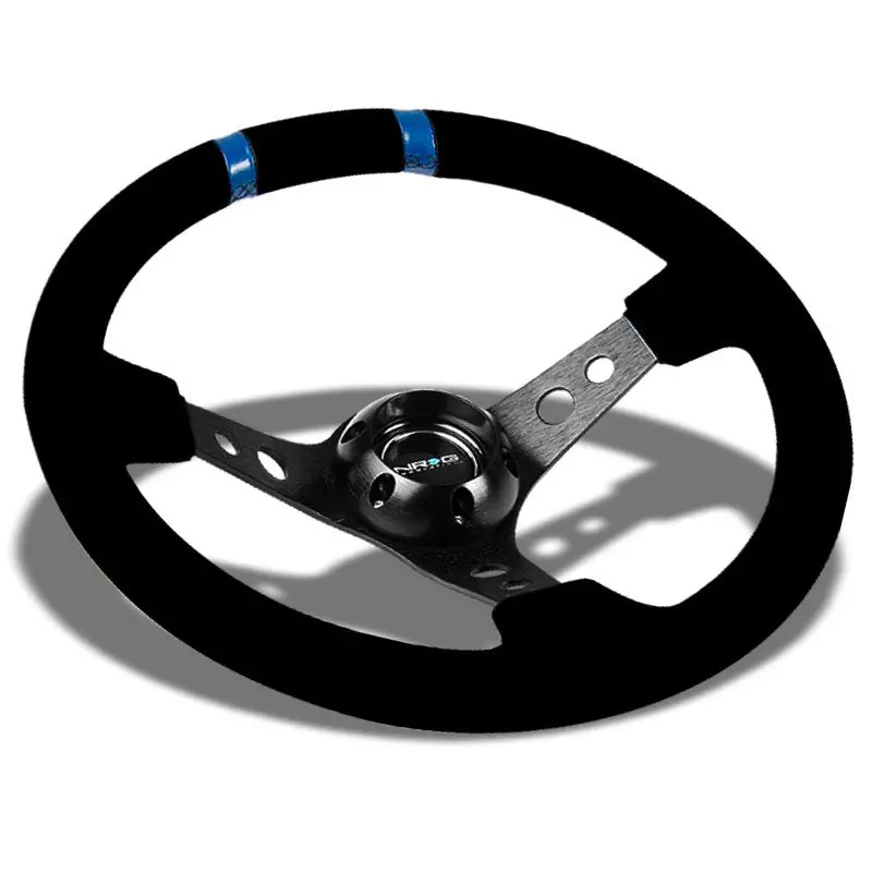Black Round Holes/Blue Stripe 350Mm 3" Deep St-016-S-Bk Nrg Steering Wheel+Horn 1
