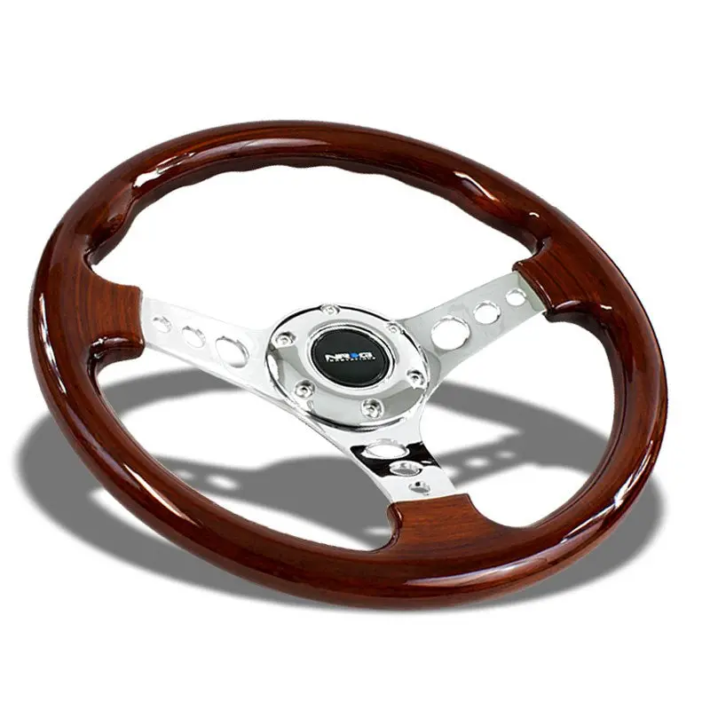 Brown Wood/Chrome Round Holes 320Mm St-035-Ch Nrg Steering Wheel+Horn Button 1
