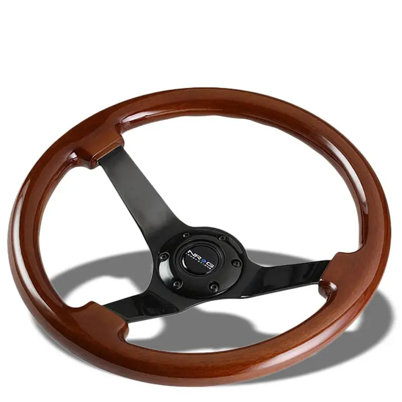 Nrg Brown Wood Handle/Black 3 Spokes 3.0" Deep Dish 6-Bolt 350Mm Steering Wheel 1