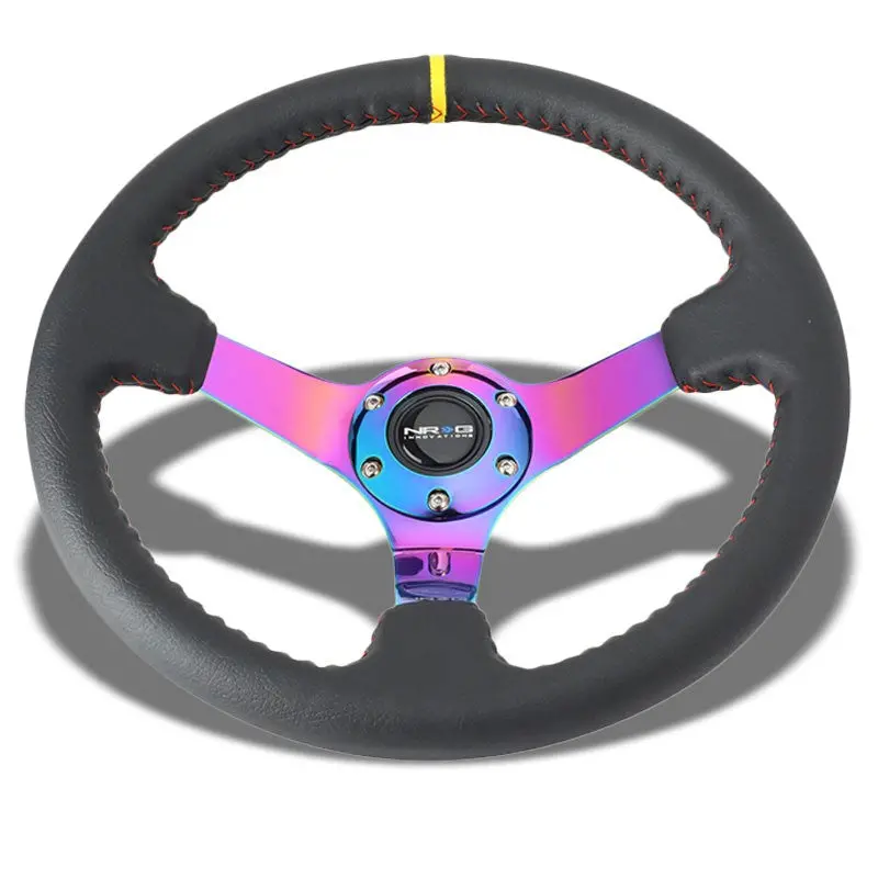 Black/Neo Chrome Spoke Vintage 350Mm 3" Deep St-036Mc-Y Nrg Steering Wheel+Horn 1