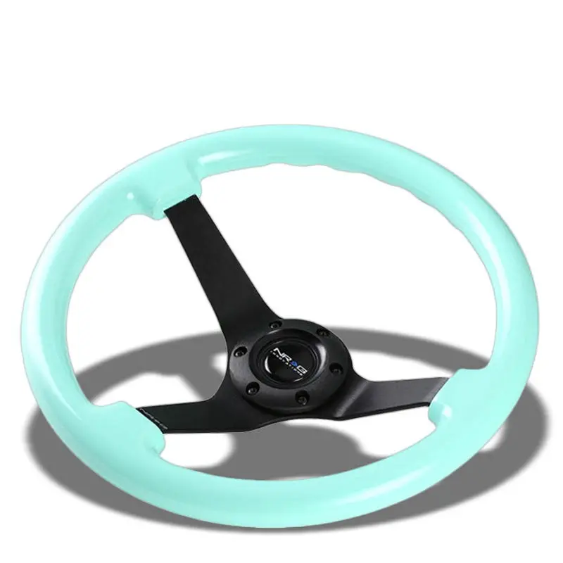Nrg Minty Fresh Wood Grain/Black 3 Spokes Deep Dish 6-Bolt 350Mm Steering Wheel 1