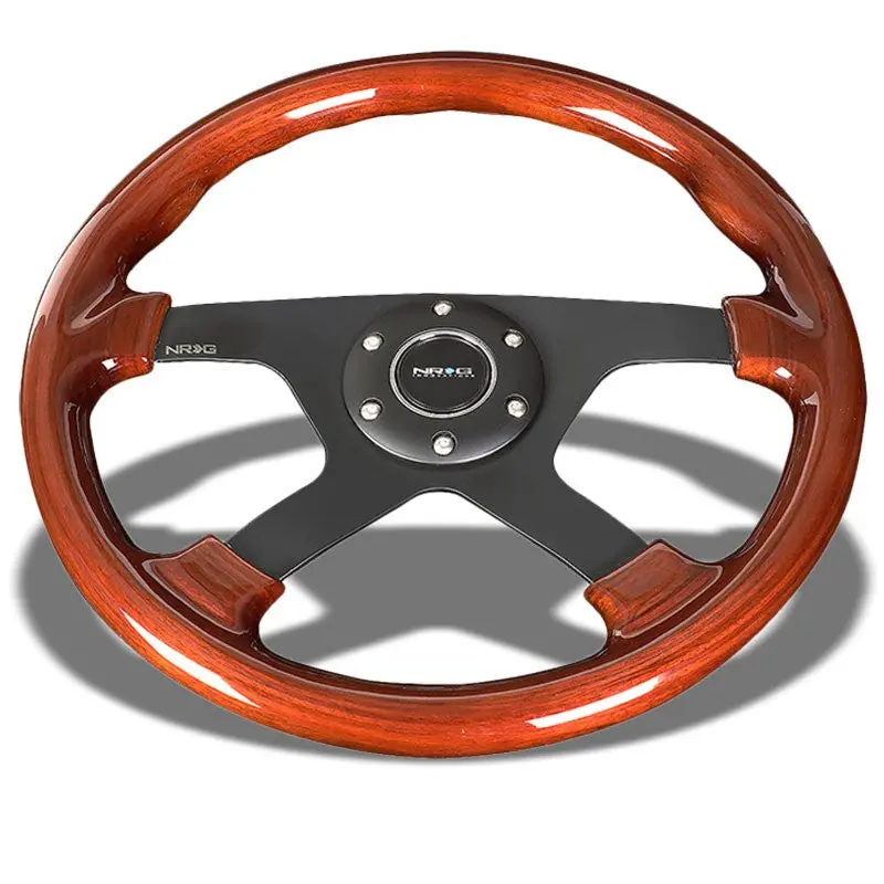 Brown Wood Grain/Black Quad-Spoke 350Mm St-075Bk Nrg Steering Wheel+Horn Button 1