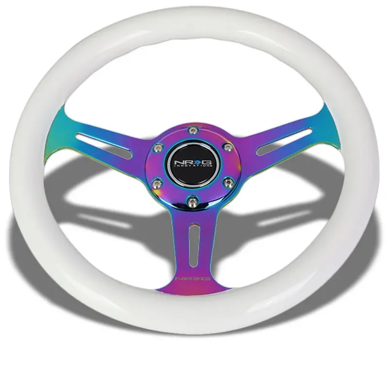 White Wood/Neo Chrome Slit Hole 310Mm St-310Wt-Mc Nrg Steering Wheel+Horn Button 1