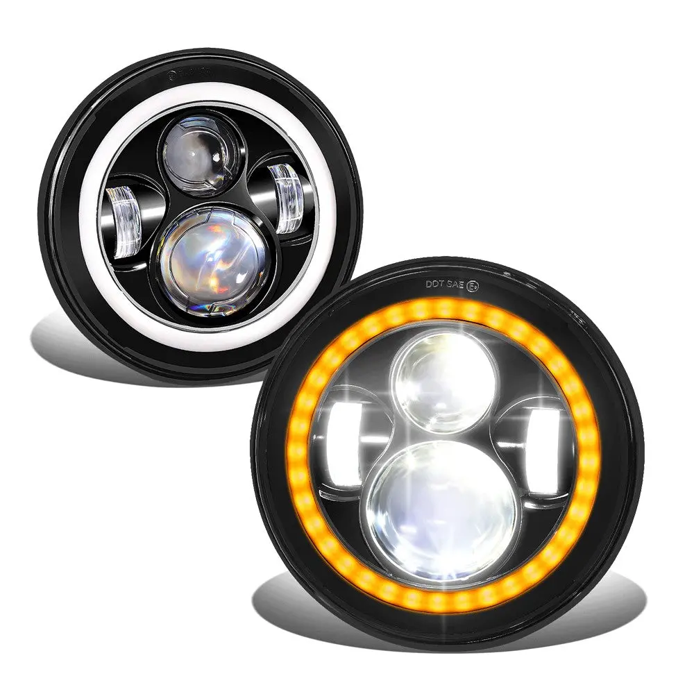 Amber Halo Led Drl Projector Black Housing Headlight For 18 Wrangler Jk 1