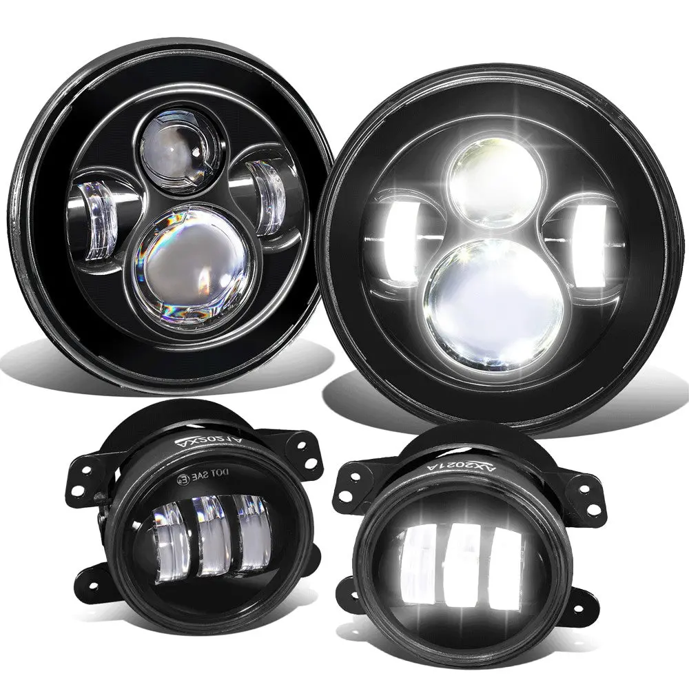 White Amber Halo Led Drl Projector Headlight+Fog Light For 07-17 Wrangler 1