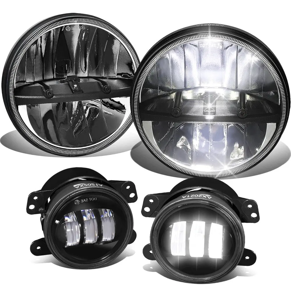 Led Reflector Housing Chrome Housing Headlight+Fog Light For 07-17 Wrangler 1