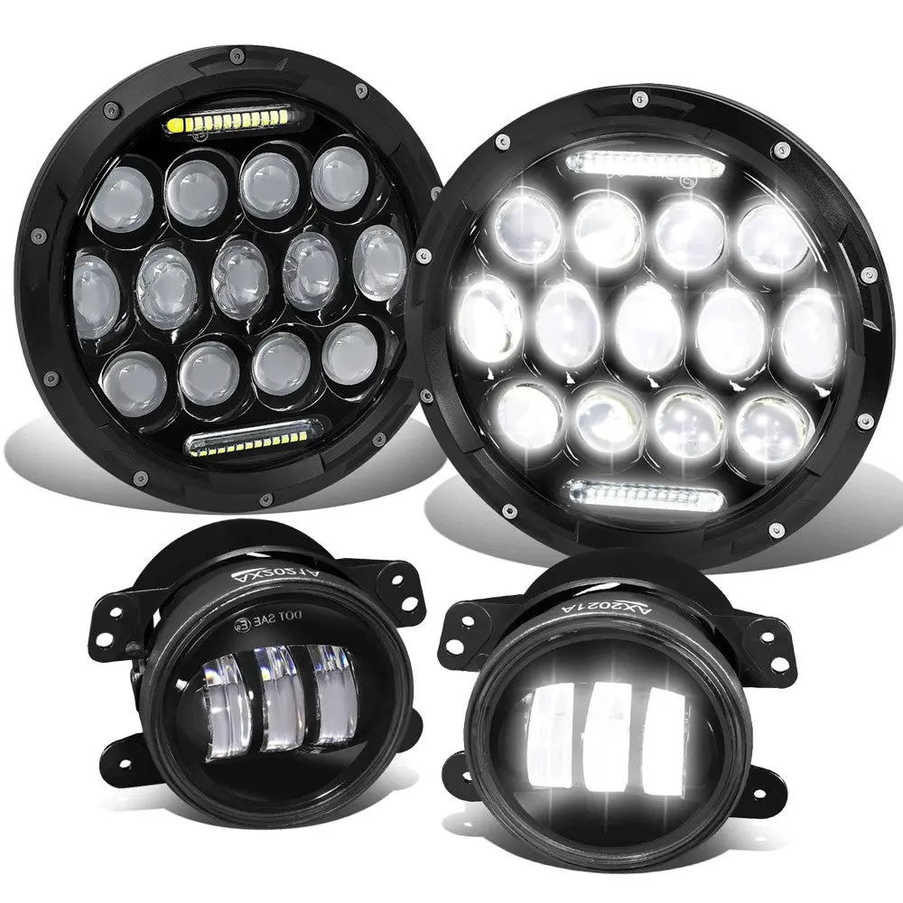 Led Drl Projector White Led Black Housing Headlight+Fog Light For 18 Wrangler Jk 1