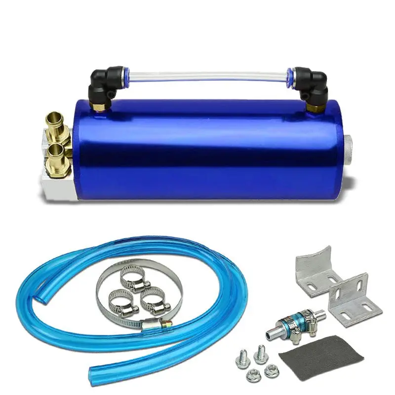 Blue Universal Aluminum Racing Oil Catch Tank Round Can Reservoir Turbo Engine 1