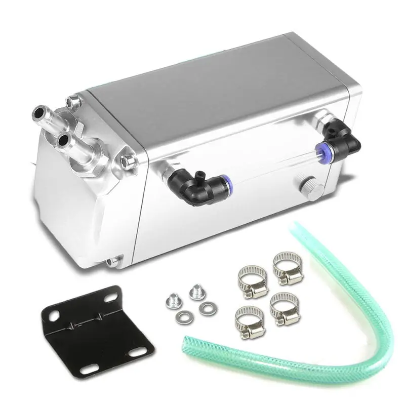 Silver Square Style Universal Aluminum Oil/Fuel Catch Tank/Can Reservoir Turbo 1