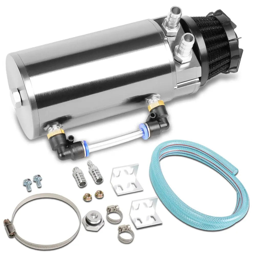 Universal Aluminum Anodized Silver 140 Ml Oil Catch Tank Reservoir Breather 1