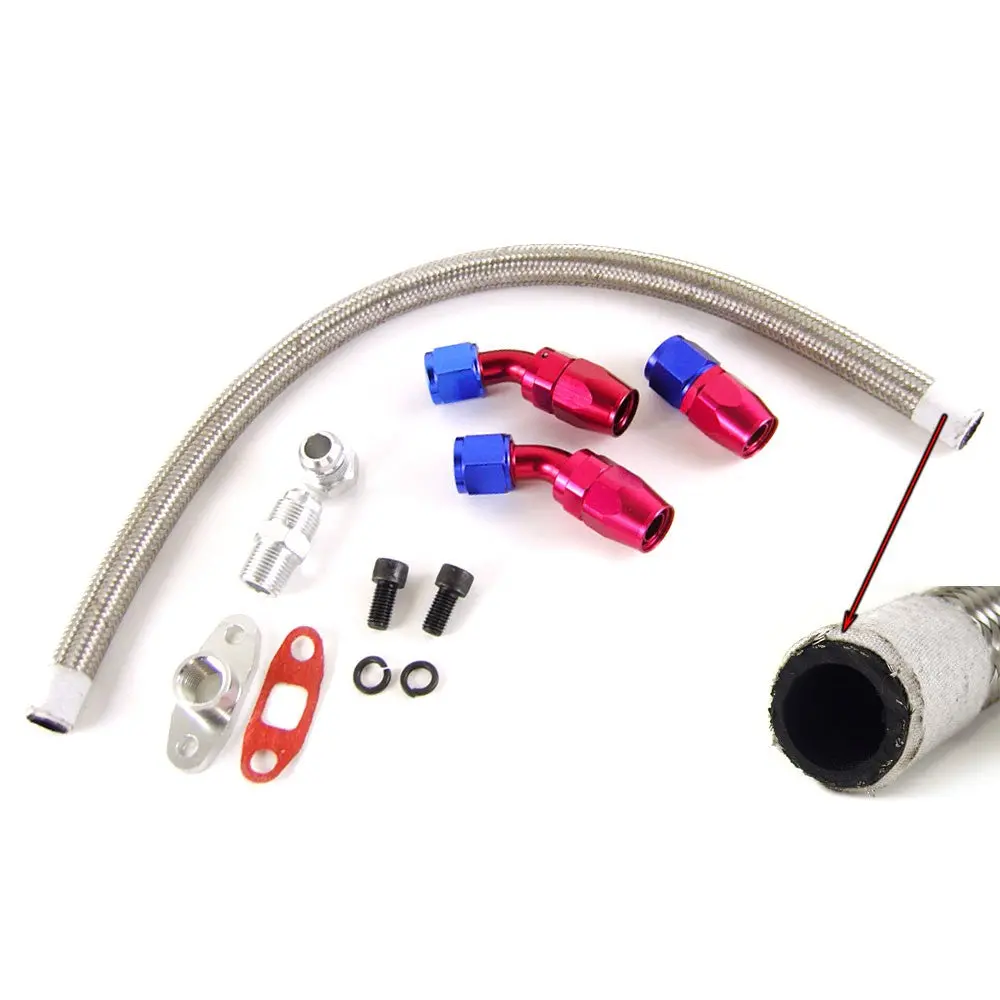 17" Universal Stainless Steel Oil Return Drain Line+10An Fitting Rebuild Kit 1