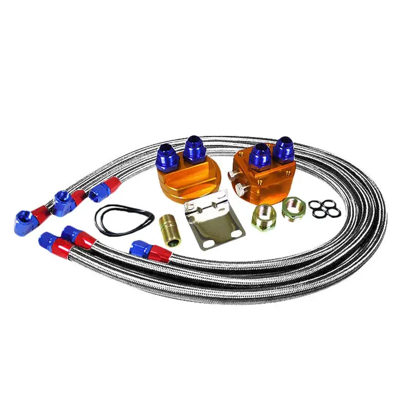 Aluminum Oil Filter+Fuel Cooler Relocation Kit+Fitting+3 Stainless Braided Line 1
