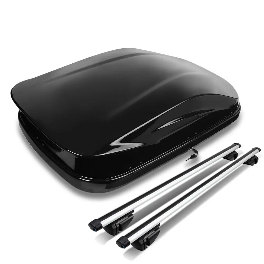 Black Aluminum/Abs Plastic Oe Adjustable Cross Bar Cargo Storage Chest Roof Box 1