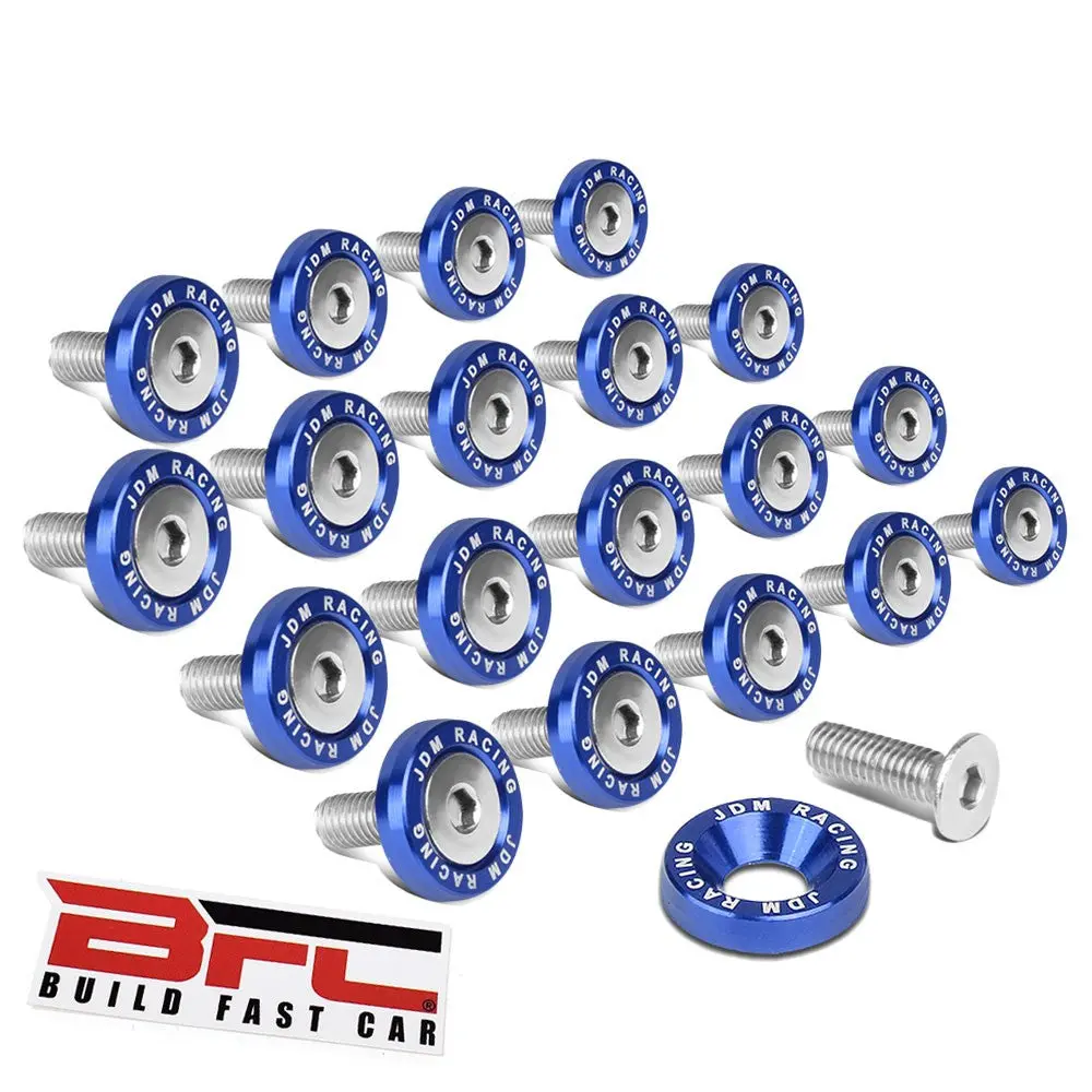 20Pcs Bfc Blue Washer/Silver Bolt Round Jdm Pattern Fender Washer M6x1.0 1