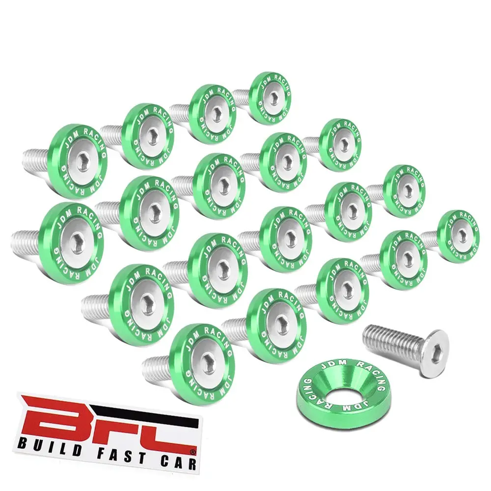 20Pcs Bfc Green Washer/Silver Bolt Round Jdm Pattern Fender Washer M6x1.0 1