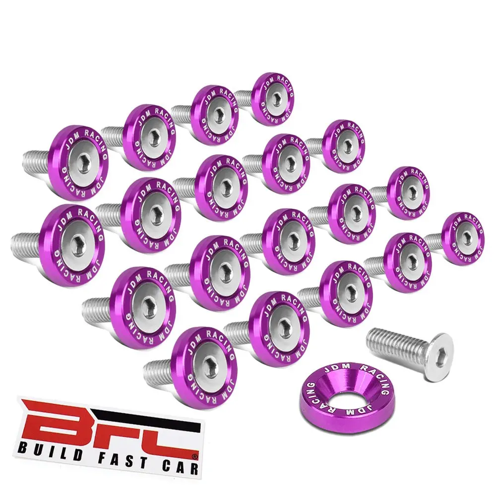 20Pcs Bfc Purple Washer/Silver Bolt Round Jdm Pattern Fender Washer M6x1.0 1