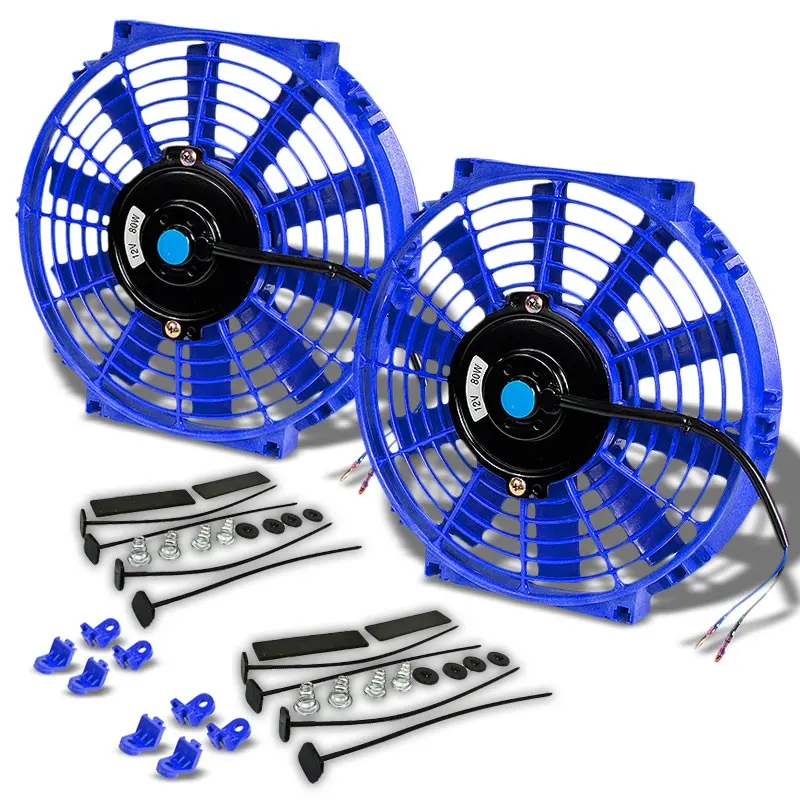 2X Universal 10" Slim Blue Pull/Push Electric Radiator Engine Bay Cooling Fan 1