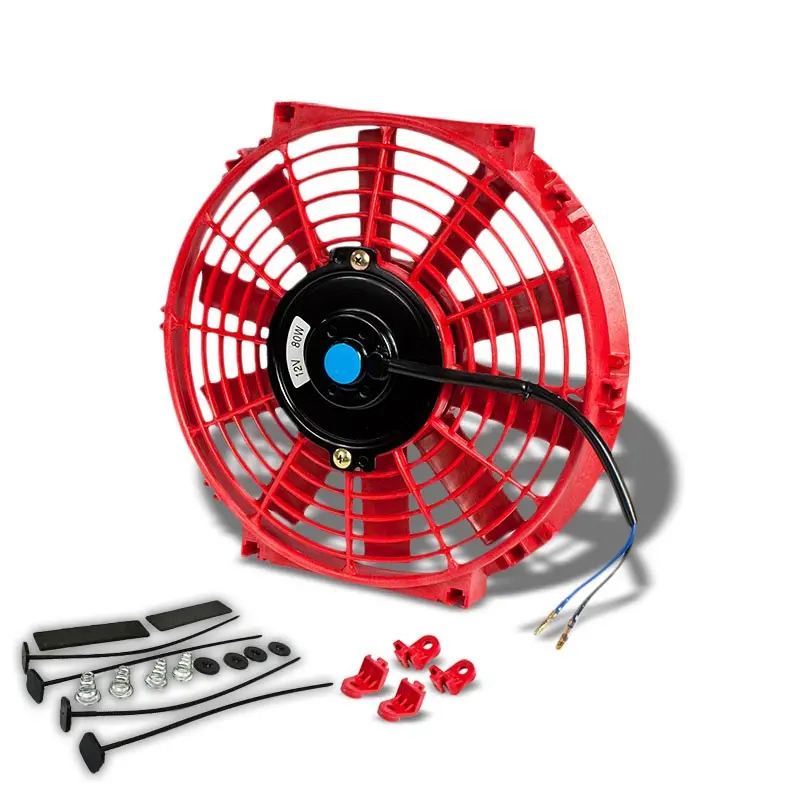 Universal 10" Red Slim Reversible Electric Radiator Motor Cooling Fan+Mounting 1