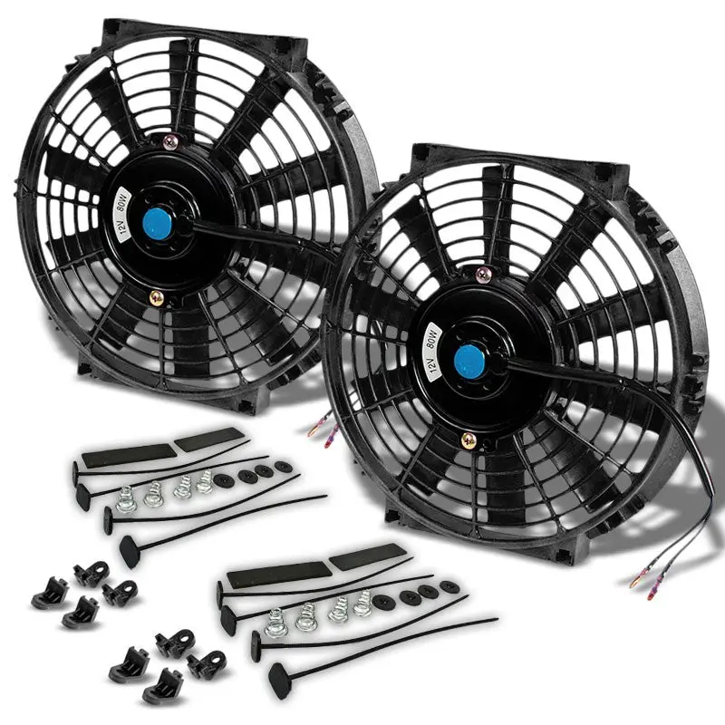 2X Universal 10" Slim Black Pull/Push Electric Radiator Engine Bay Cooling Fan 1