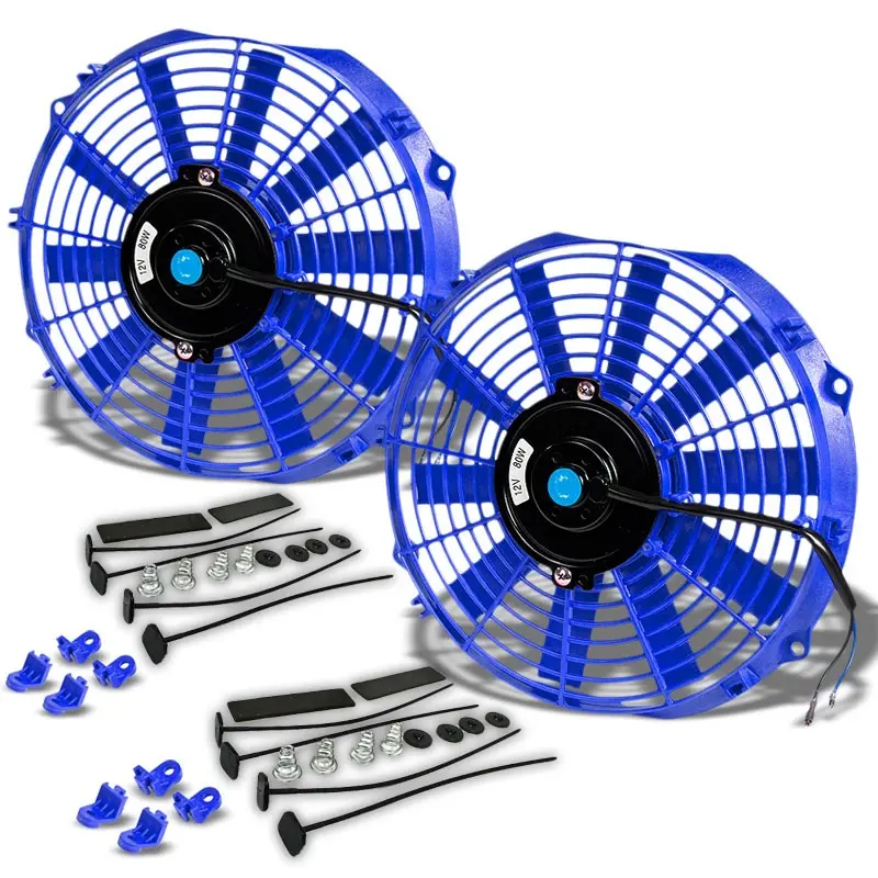 2X Universal 12" Slim Blue Reversible Electric Electric Radiator Cooling Fan 1