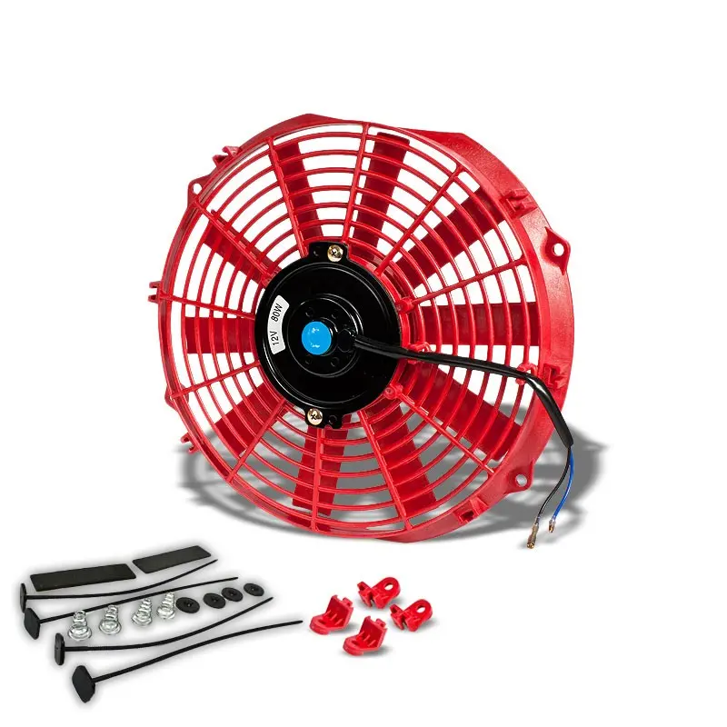 Universal 12" Red Slim Reversible Electric Radiator Motor Cooling Fan+Mounting 1