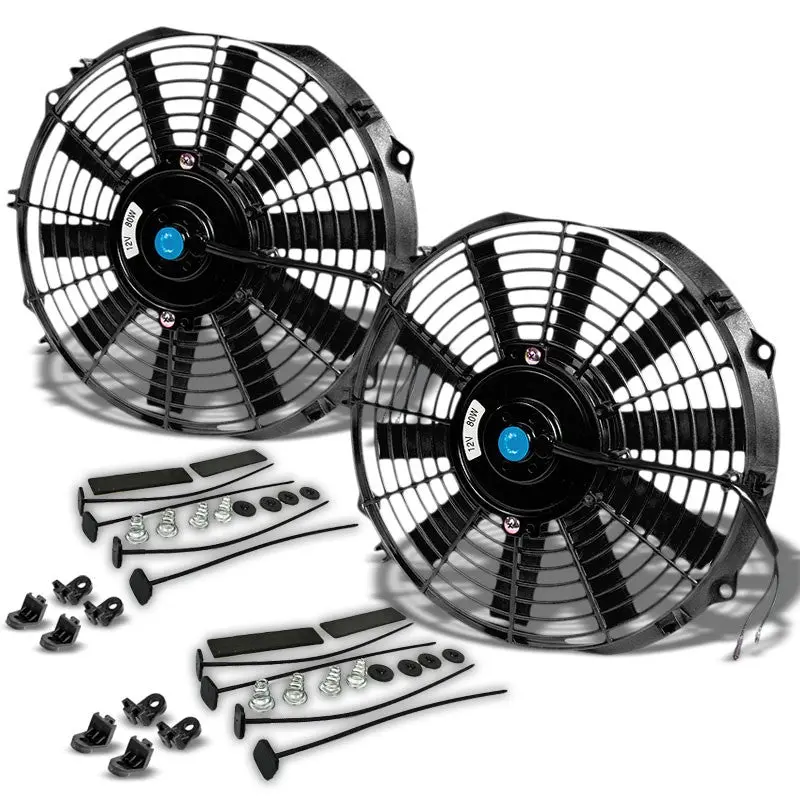 2X Universal 12" Slim Black Reversible Electric Electric Radiator Cooling Fan 1