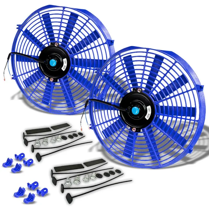 2X Universal 14" Slim Blue Pull/Push Electric Radiator Engine Bay Cooling Fan 1