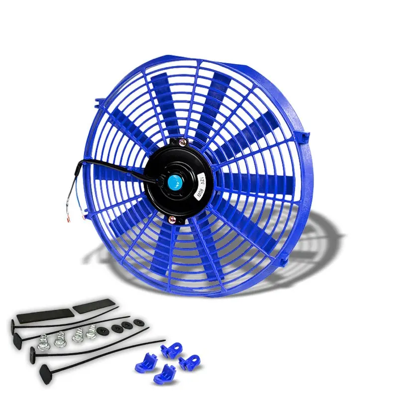 Universal 16" Blue Slim Reversible Electric Radiator Motor Cooling Fan+Mounting 1
