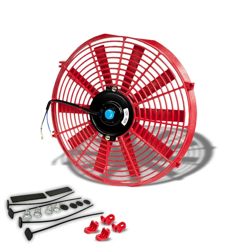 Universal 16" Red Slim Reversible Electric Radiator Motor Cooling Fan+Mounting 1