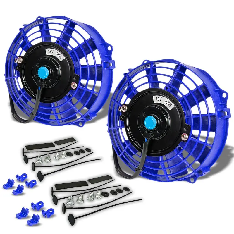 2X Universal 7" Blue Slim Electric Radiator Motor Cooling Fan+Front Mounting 1