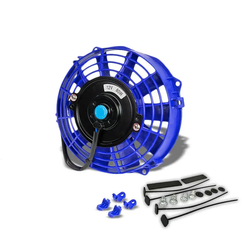 Universal 7" Blue Slim Reversible Electric Radiator Motor Cooling Fan+Mounting 1