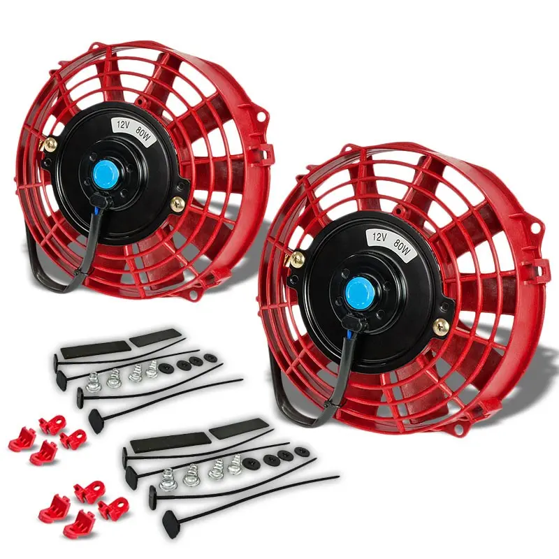 2X Universal 7" Red Slim Reversible Electric Radiator Motor Cooling Fan Mounting 1