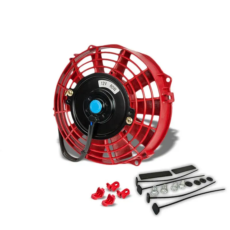 Universal 7" Red Slim Reversible Electric Radiator Motor Cooling Fan+Mounting 1