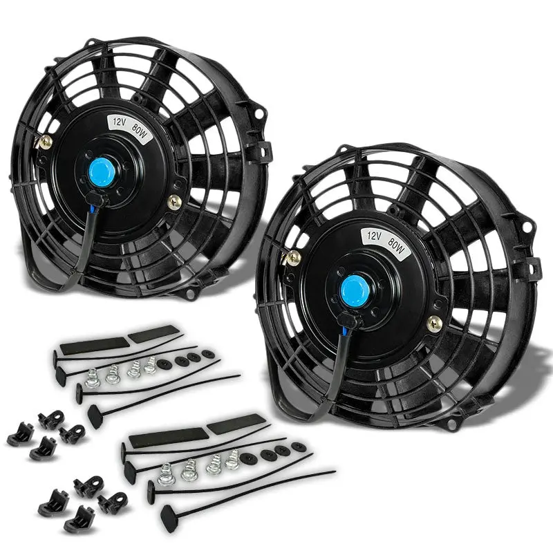 2X Universal 7" Black Slim Electric Radiator Motor Cooling Fan+ Front Mounting 1