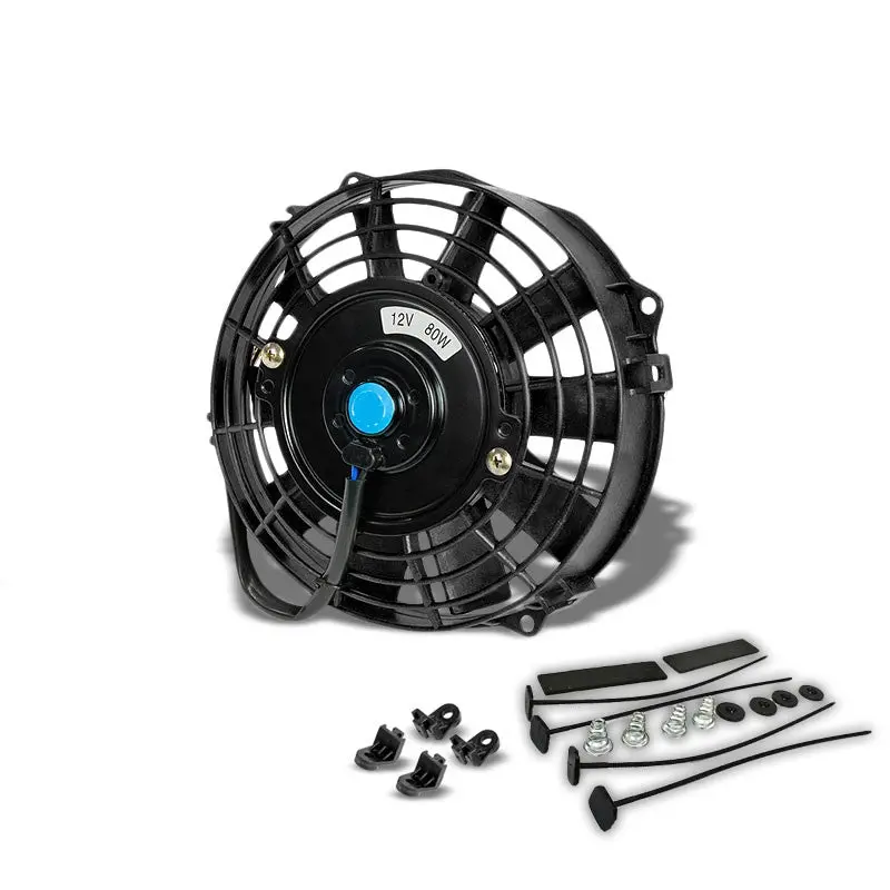 Universal 7" Black Slim Reversible Electric Radiator Motor Cooling Fan+Mounting 1