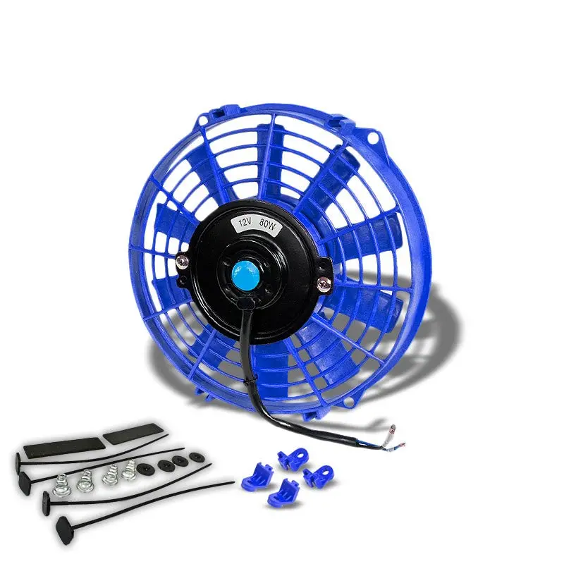 Universal 9" Blue Slim Reversible Electric Radiator Motor Cooling Fan+Mounting 1