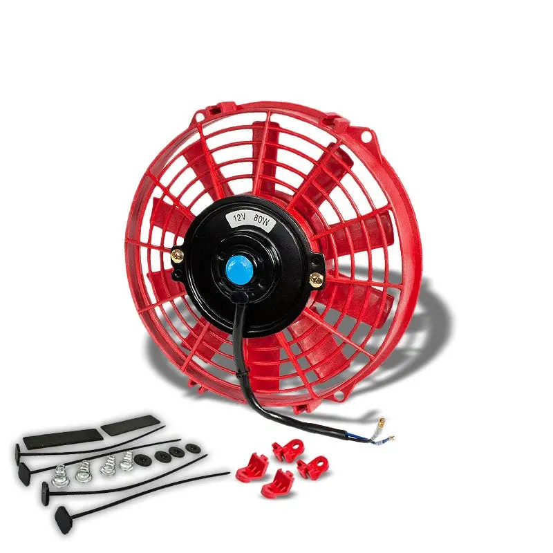 Universal 9" Red Slim Reversible Electric Radiator Motor Cooling Fan+Mounting 1