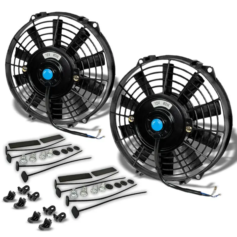 2X Universal 9" Black Slim Electric Radiator Motor Cooling Fan+ Front Mounting 1