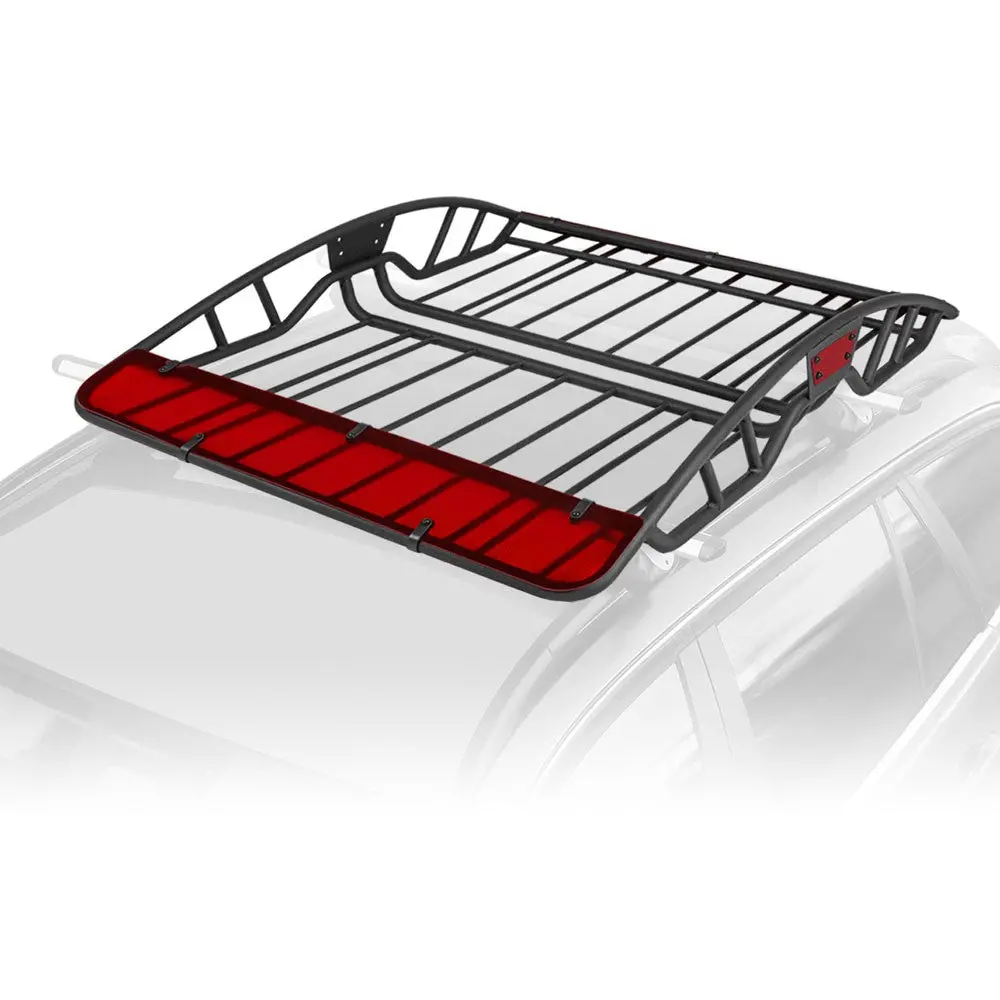 55" X 40" X 5"  Universal Black/Red Tubular Steel Bar With Wind Fairing (Clamp Screw-On) Roof Rack Basket Cargo Carrier 1