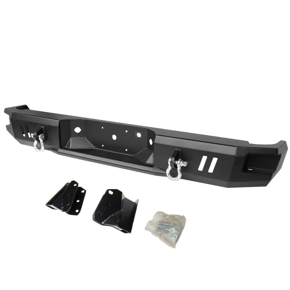 Black Robust Style Cold Rolled Steel Rear Bumper [Side Step / Dual D-Ring] For 09-14 Ford F-150 (P415 12Th Gen) 1